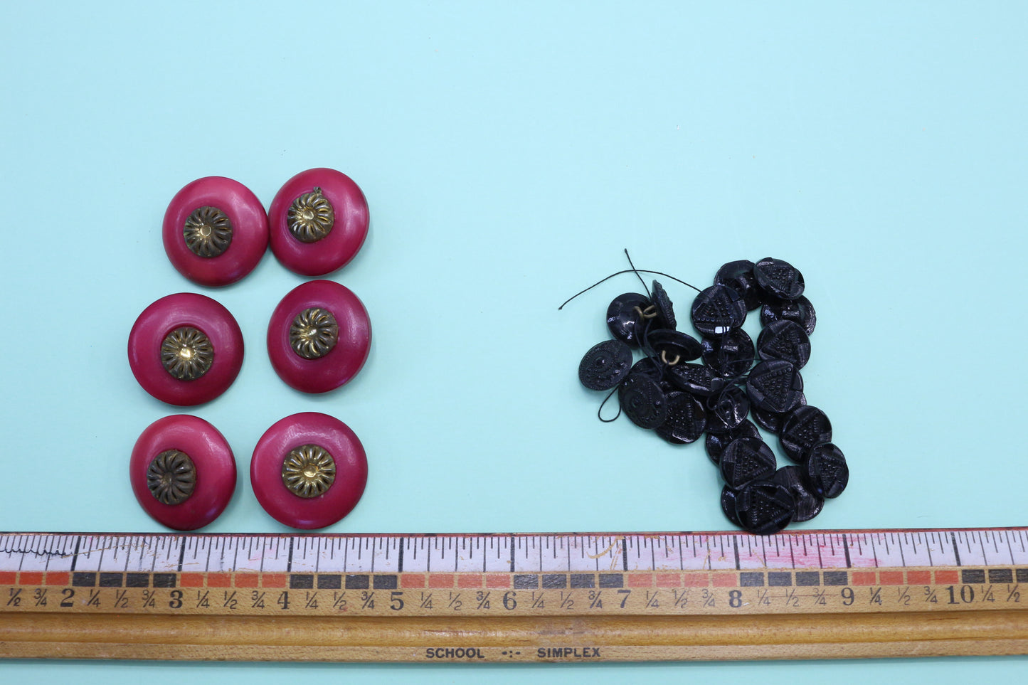 Vintage Fuschia Plastic Buttons or Black Fancy Buttons