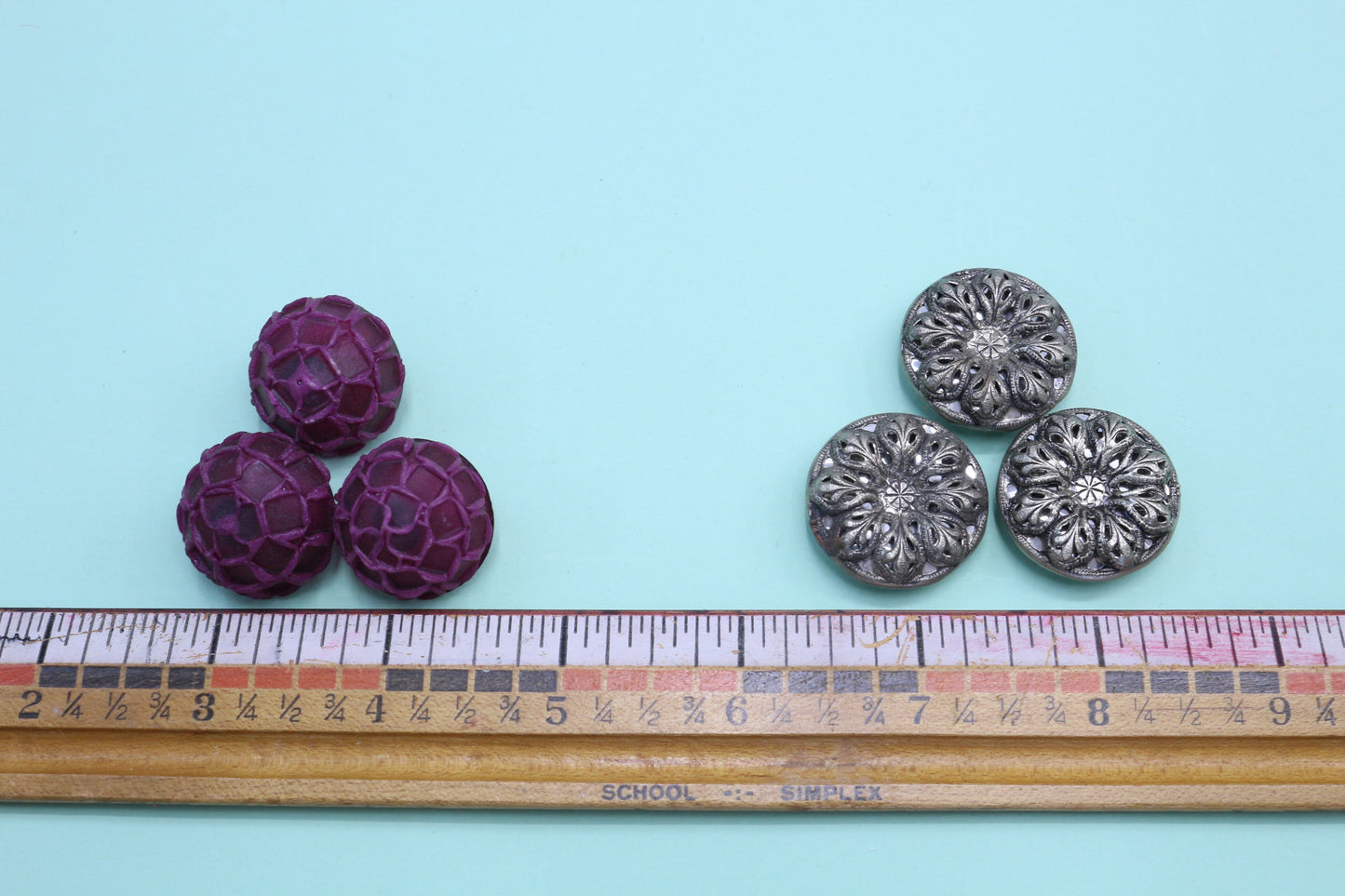 Vintage 70's Purple Buttons or Metal Flower Buttons
