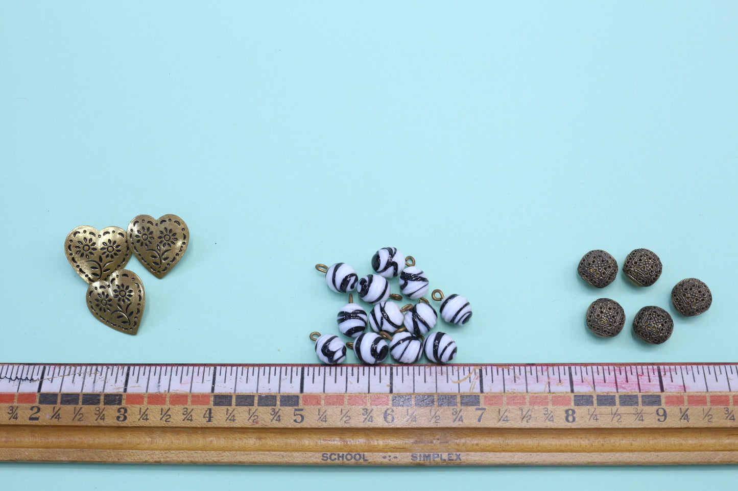 Vintage Buttons Metal Hearts or Glass Black & White Balls or Detailed Metal Balls