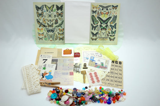 Curated Collage Kit: Butterflies, Mixed Media, Art Supplies, Destash , paper, vintage, each bag unique curated ephemera