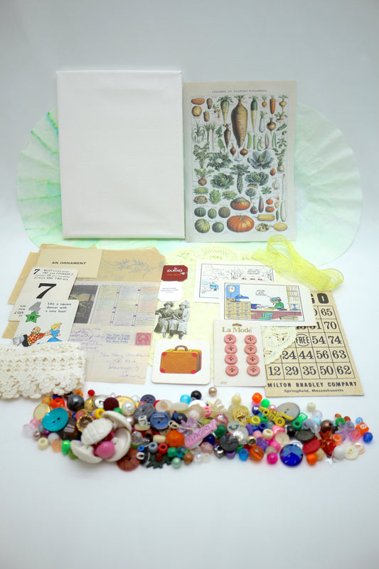 Curated Collage Kit Garden, Mixed Media, Art Supplies, Destash , paper, vintage, each bag unique curated ephemera