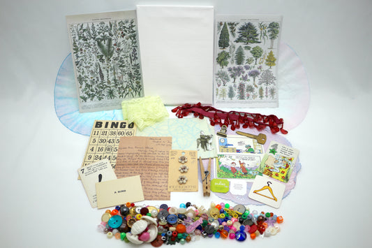 Curated Collage Kit Plants, Mixed Media, Art Supplies, Destash , paper, vintage, each bag unique curated ephemera
