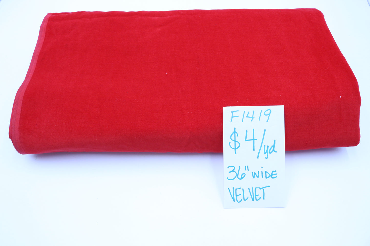 Red Velvet Fabric 36" $4 per yard