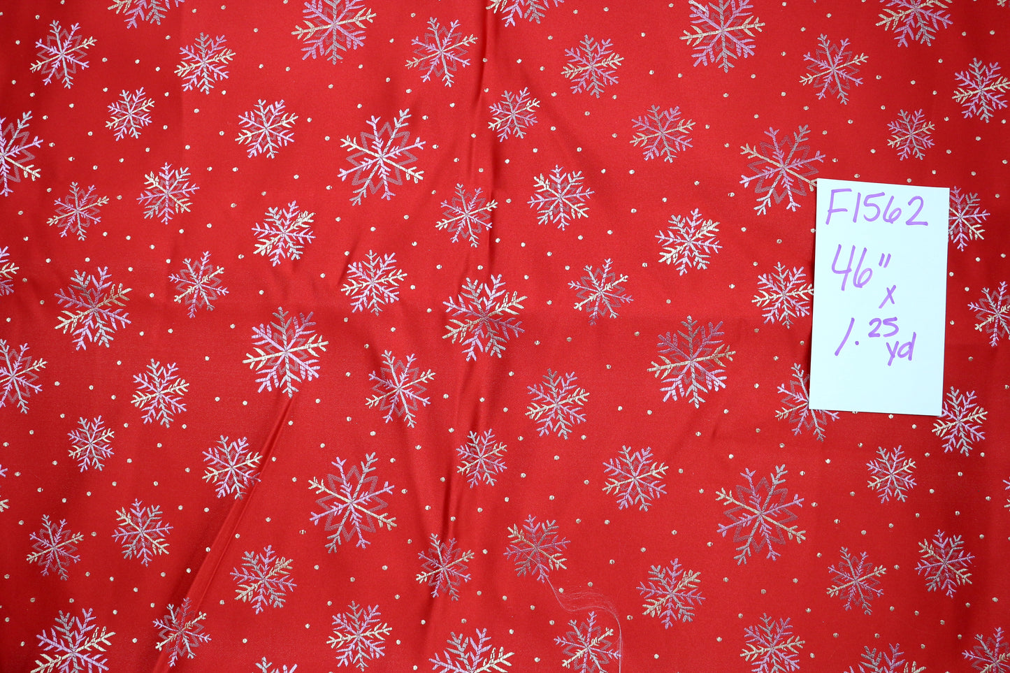 Snowflakes on Red Brocade Fabric 46" x 1,25 yds