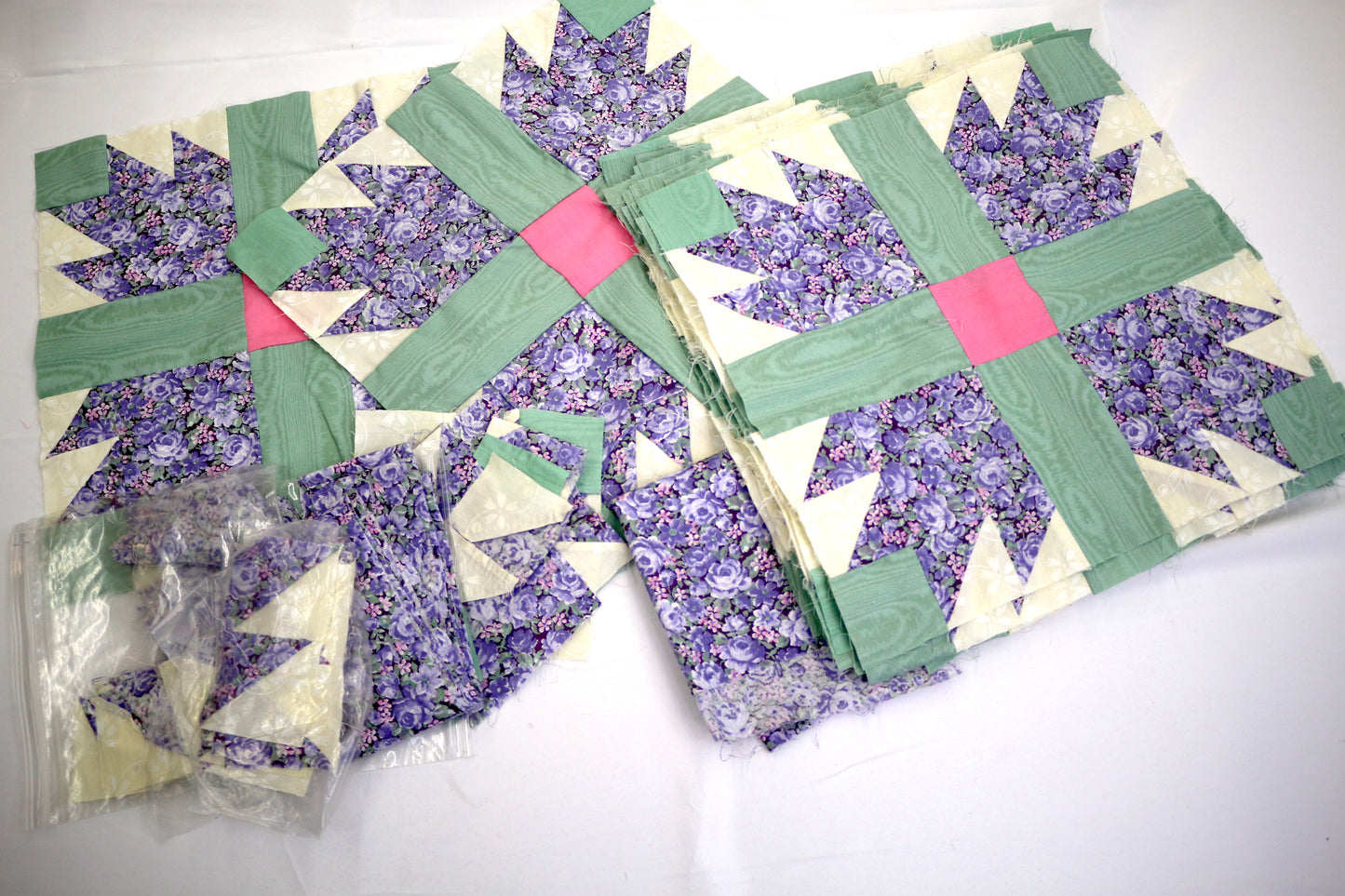Gorgeous Unfinished Quilt Stars Sage Green and Lavender