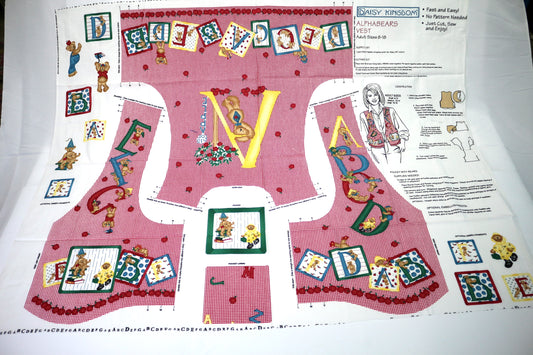 Daisy Kingdom Adult Alphabears Vest Cut & Sew Fabric Panel
