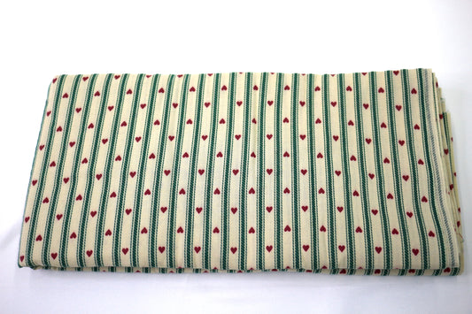 Green Stripes with Hearts Cotton Fabric 44" x 3 yds