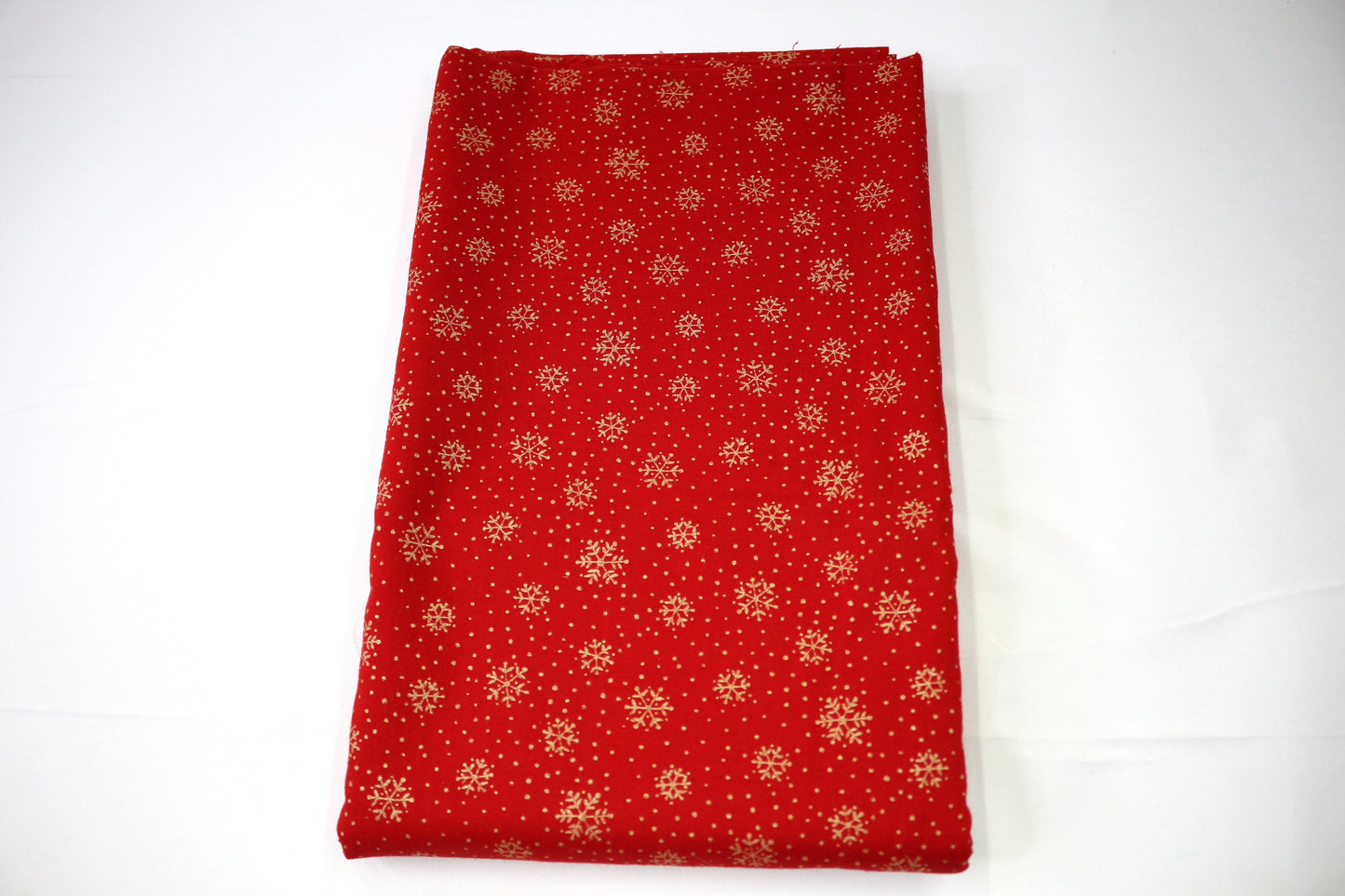 Gold Snowflakes on Red Cotton Fabric 44" x 2.5 yds