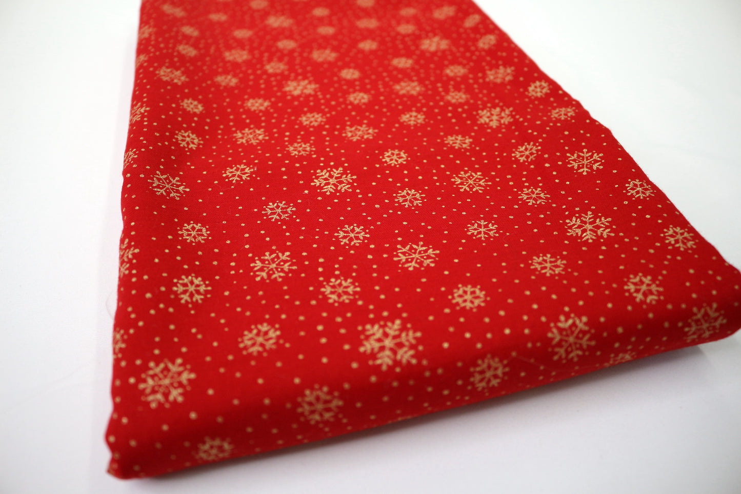 Gold Snowflakes on Red Cotton Fabric 44" x 2.5 yds