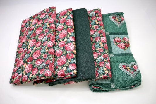 Roses on the Green Cotton Fabric Bundle