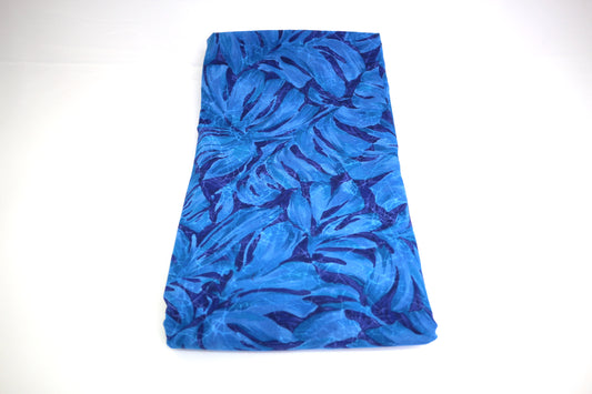 Blue Monstera Leaves Cotton Fabric 44' x 2 yds