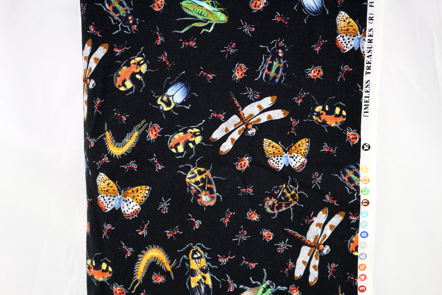 Bug Parade on Black Cotton Fabric 42" x 3.75 yds
