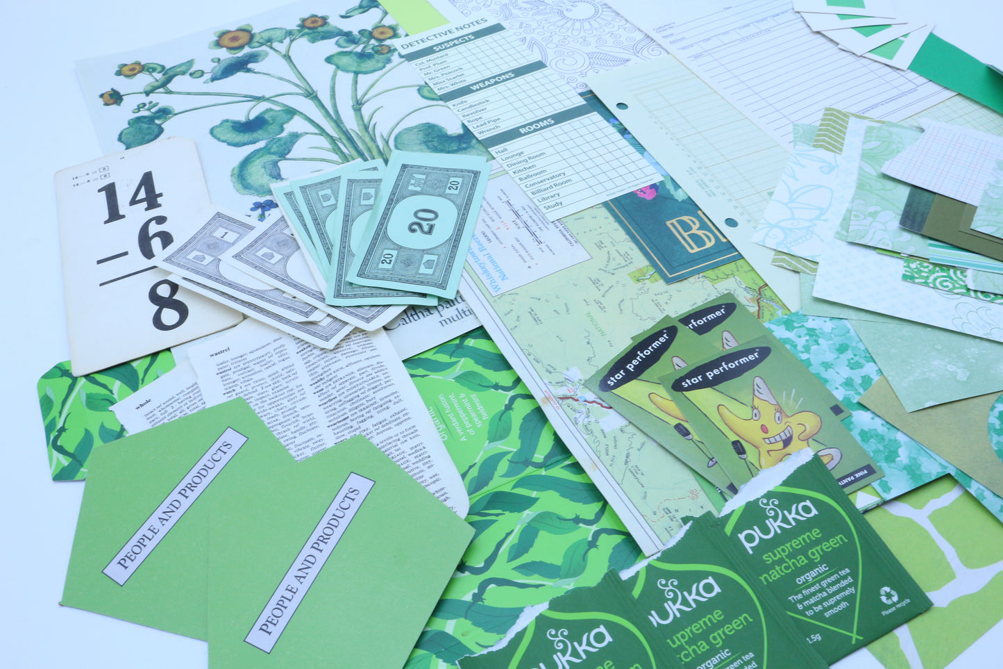 Green Junk Journal Kit, Green Scrapbooking Supplies