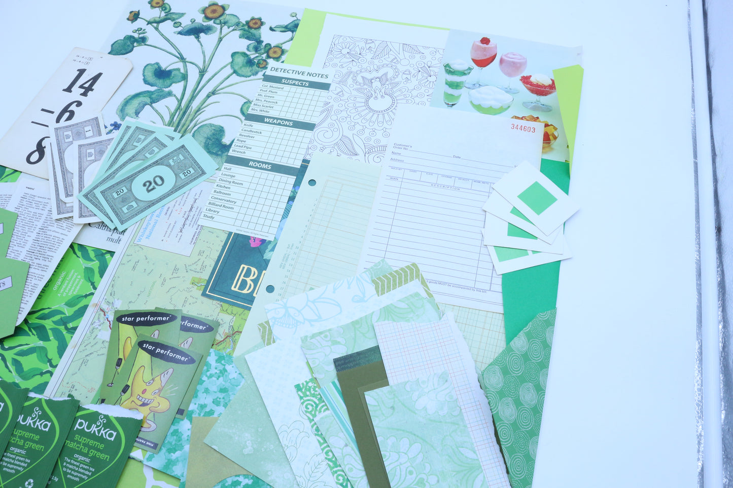 Green Junk Journal Kit, Green Scrapbooking Supplies