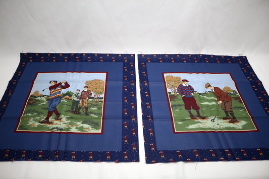 Vintage Golfer Fabric Panels, DIY Golfers Gift