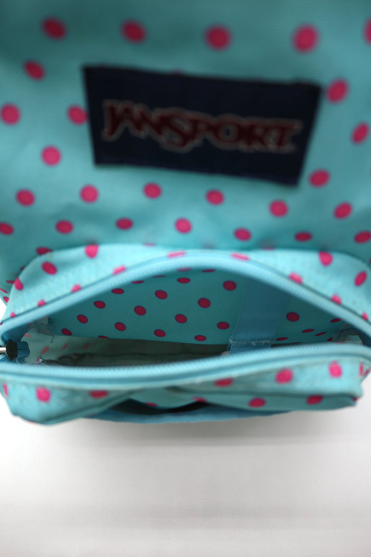 Jansport Small Backpack Blue & Pink Polka Dot