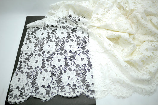 White Lace Flower Fabric 44" x 2.25 yds