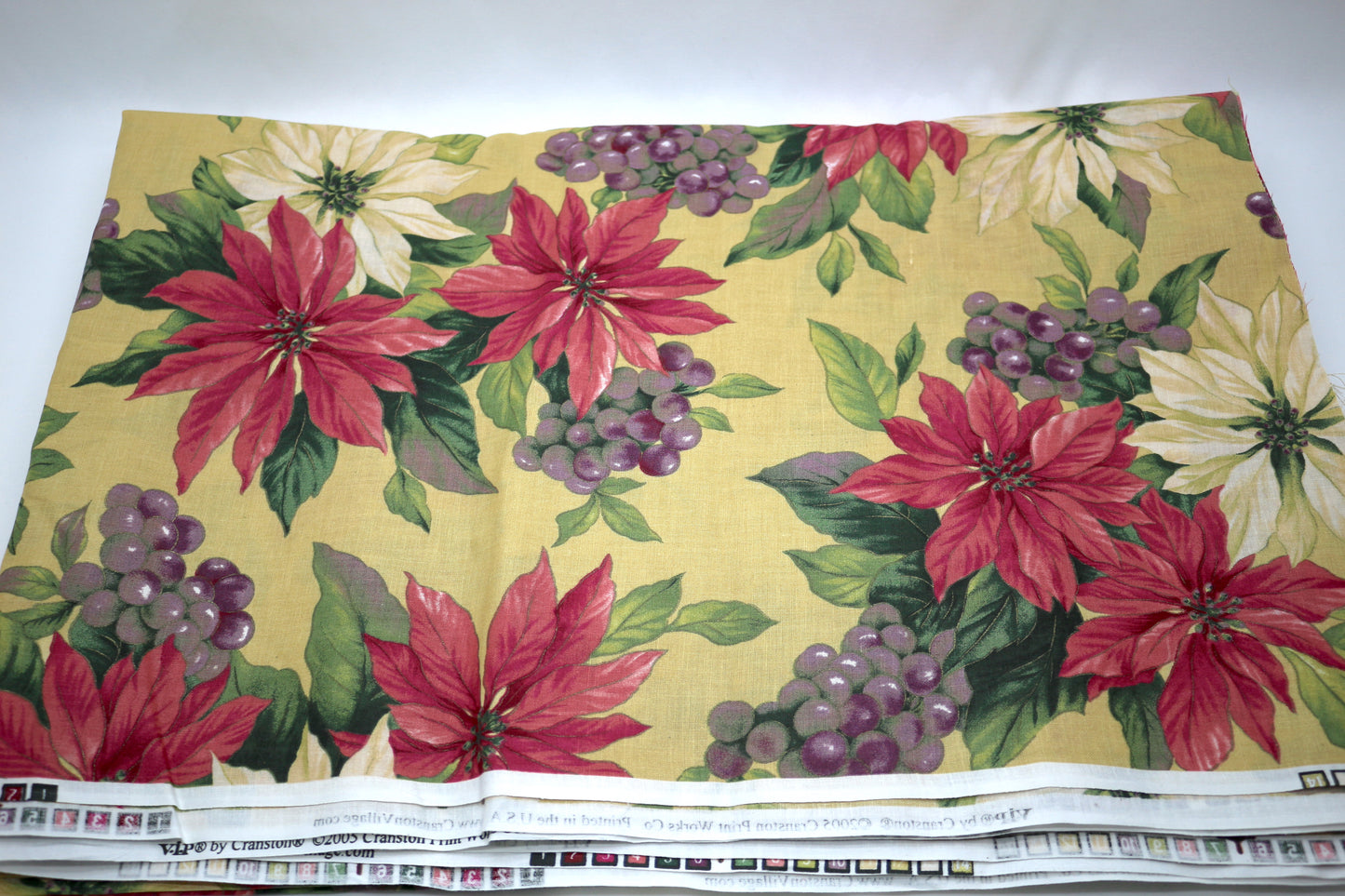 Poinsettias in Gold Cotton Fabric 58" x 4.75 yds