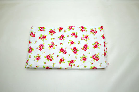 Dancing Red and Pink Roses on White Cotton Fabric 44" x 1 yd