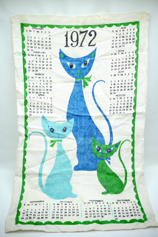 Vintage 1972 Fabric Cat Calendar