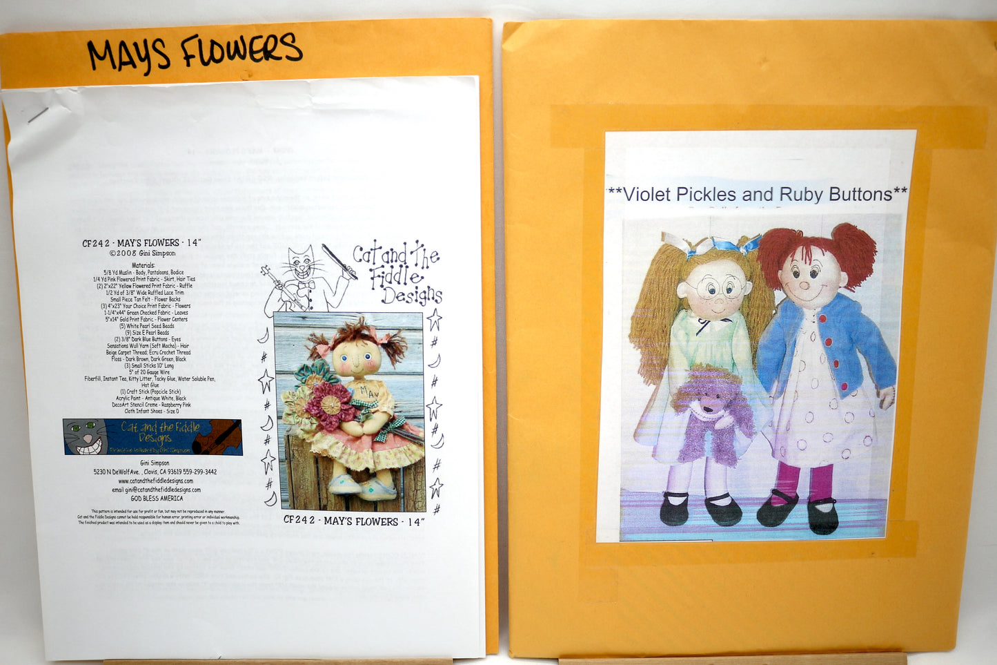 Cat & The Fiddle May's Flowers PDF Doll Sewing Pattern OR Violet Pickles & Ruby Buttons PDF Doll Sewing Pattern