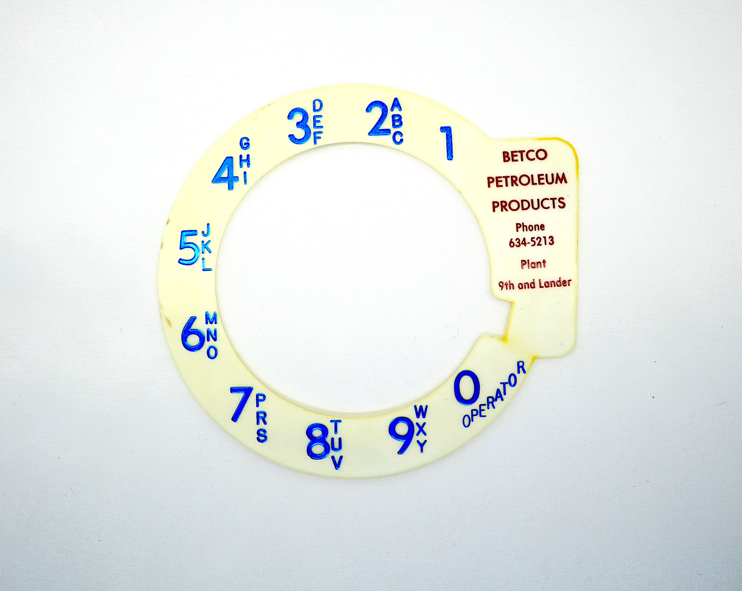 Vintage Betco Petroleum Products Phone Number Dial Plate