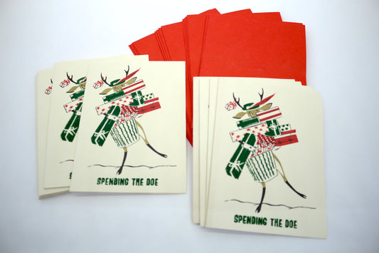 Spending the Doe Happy Christmas Card Pack, Deer Christmas Cards, Vintage Cards