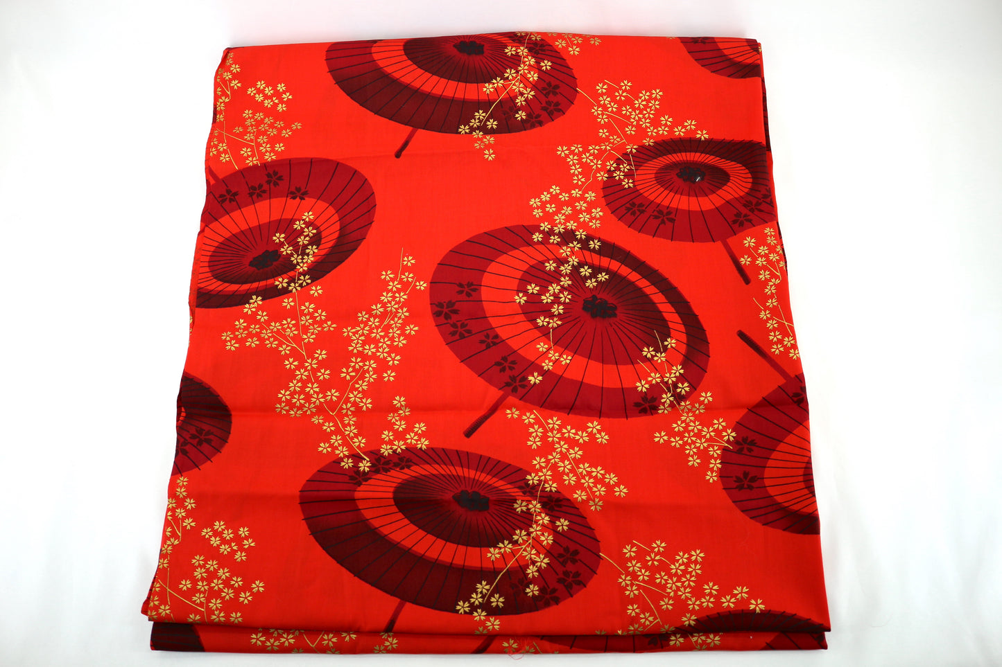 5.25 yds Asian Inspired Red with Gold Flowers Cotton Fabric