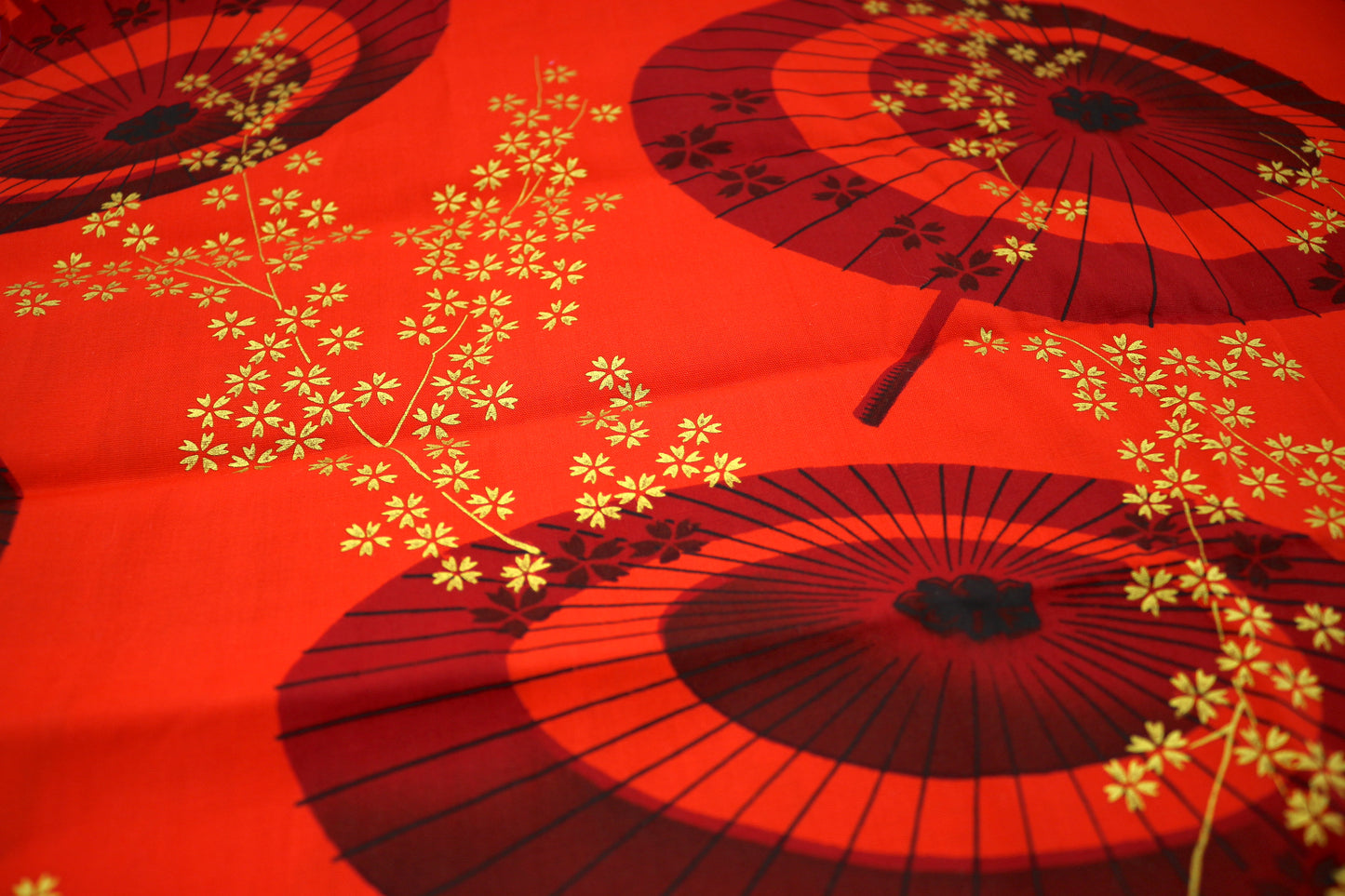 5.25 yds Asian Inspired Red with Gold Flowers Cotton Fabric