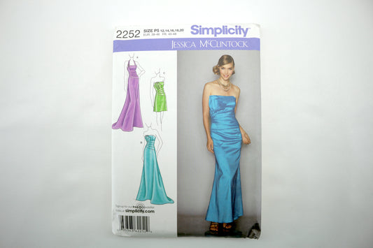 Simplicity 2252 Jessica McClintock Misses Evening Dress in Two Lengths Sewing Pattern size P5 12-20