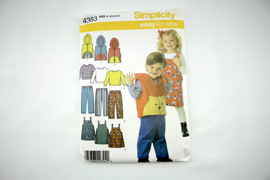 Simplicity 4383 Toddlers Pants, Jumper, Vest and Knit Top Sewing Pattern size 1/2 - 4