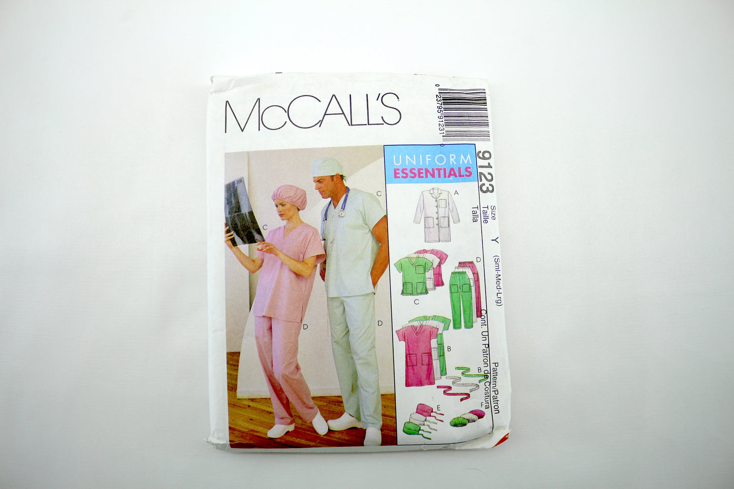 McCalls 9123 Misses' & Men's Lab Coat, Dress, Top, Pull on Pants, Hat and Tie Belt Sewing Pattern