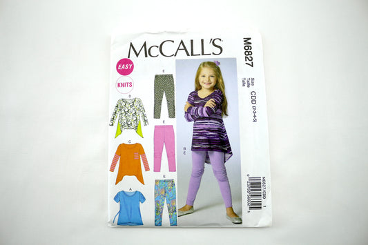 McCalls M6827 Childrens Tops and Leggings Sewing Pattern