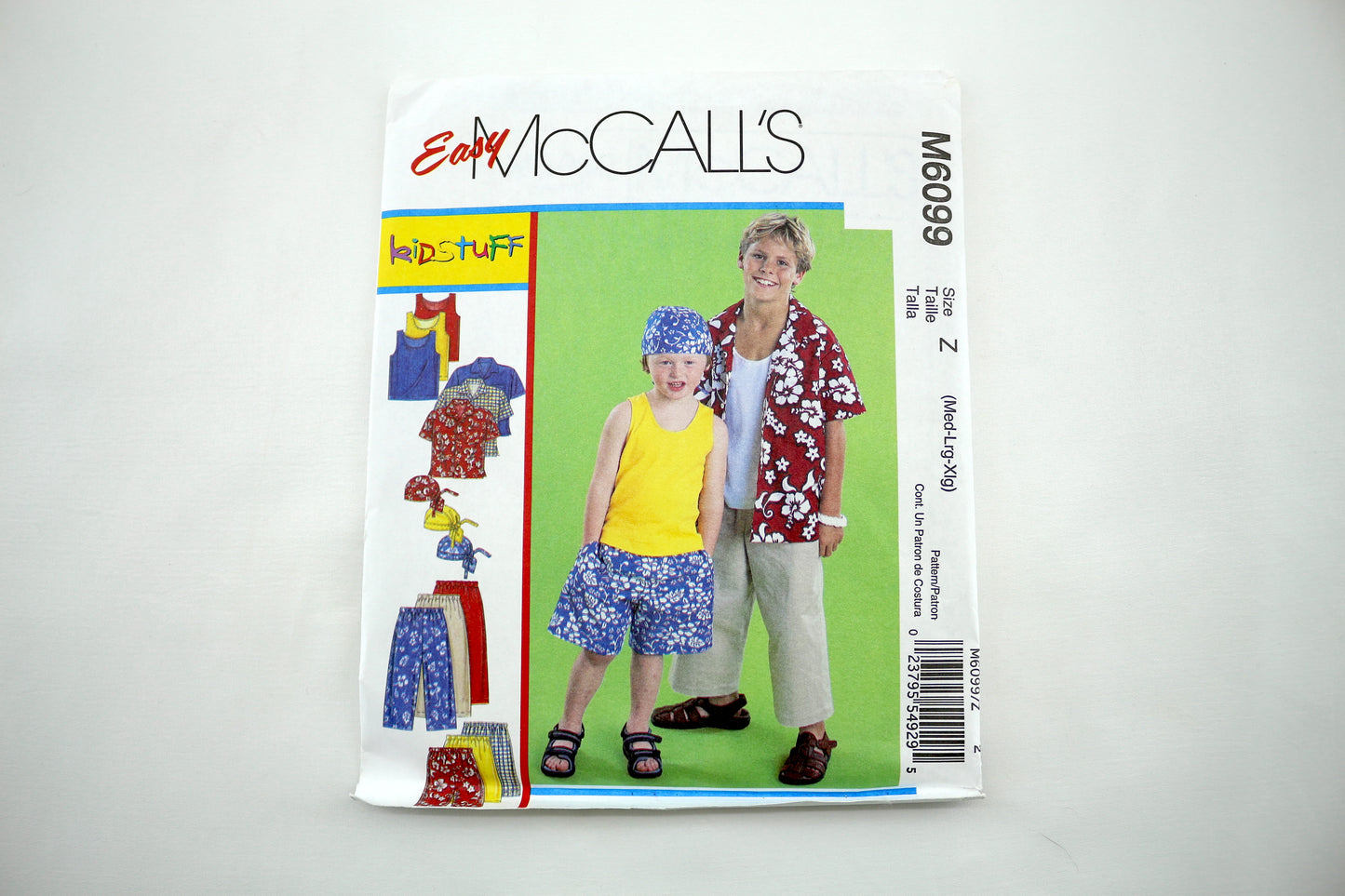 McCalls M6099 Childrens and Boys Shirt, Tank Top, Pull On Cropped Pants, Shorts and Head Wrap Size Children 3-6 Boys 7-16