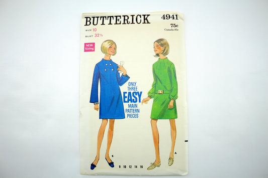 Butterick 4941 Misses One Piece Dress Sewing Pattern Size 10 Bust 32.5