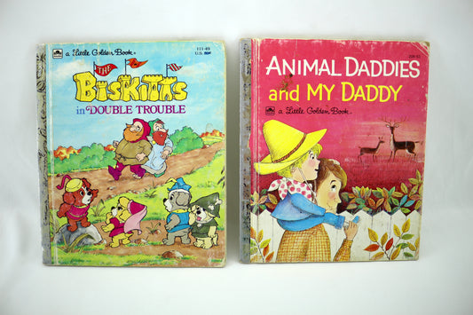 Vintage Little Golden Books – Biskitas in Double Trouble OR Animal Daddies & My Daddy