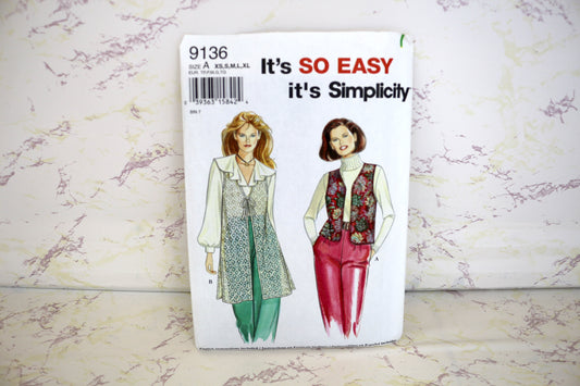 Simplicity 9136 Misses Vests size XS-XL