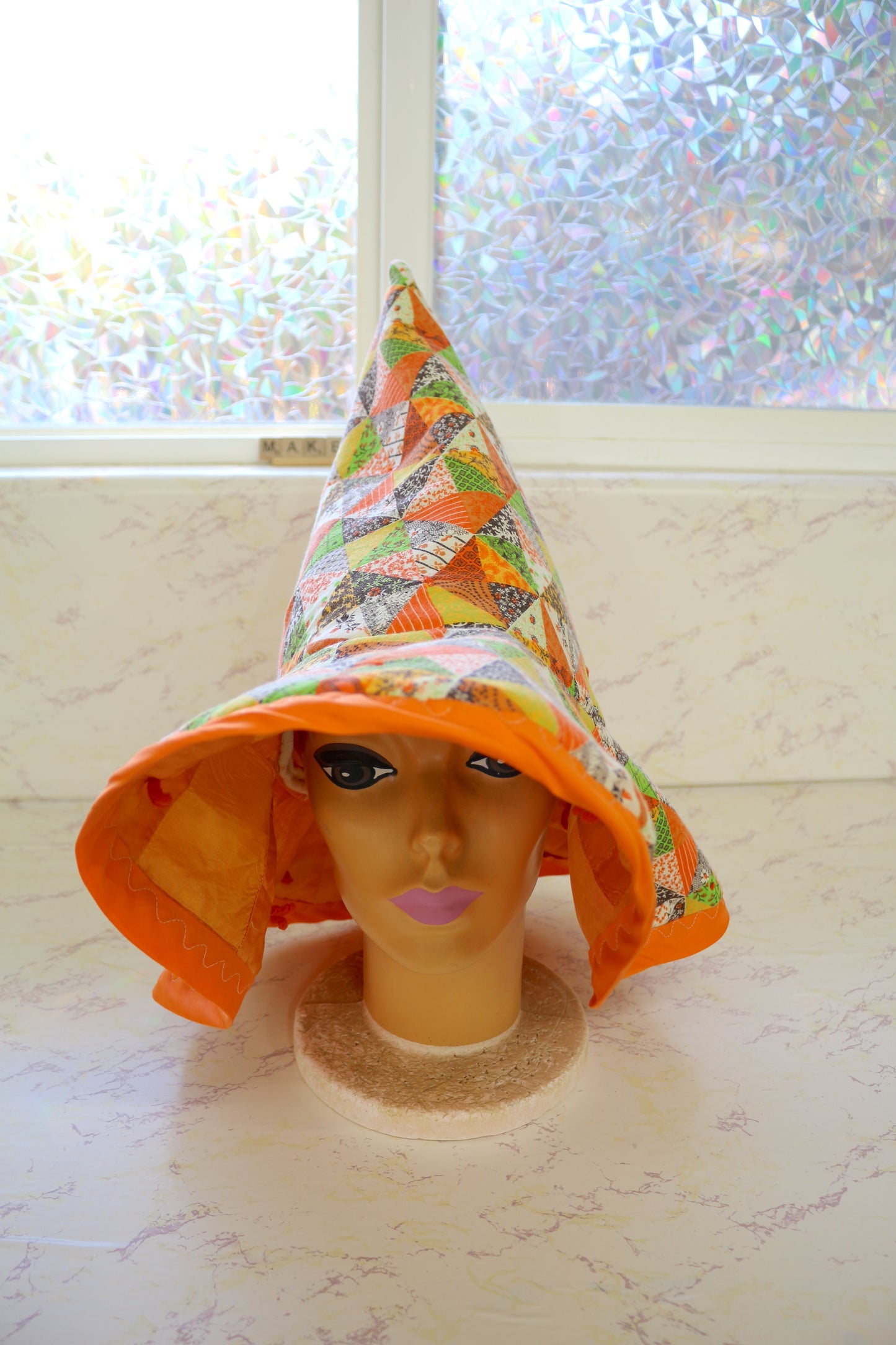 Handmade Upcycled Witch Hats with Orange Satin Lining – Unique, Floppy, and Full of Charm