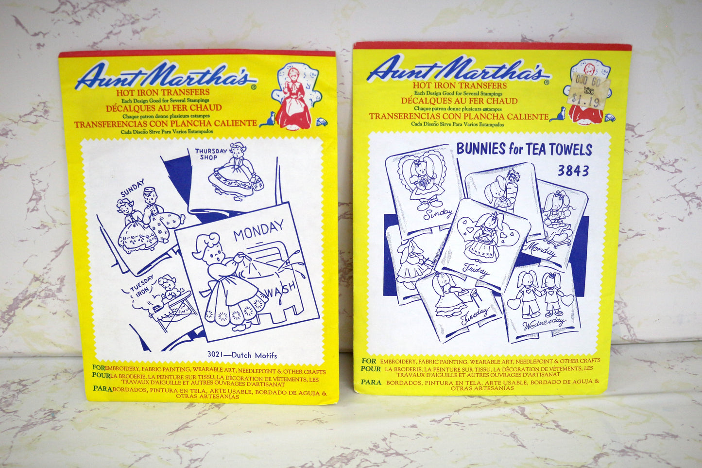 Aunt Marthas Hot Iron Transfers Dutch Motifs 3021 OR Bunnies 3843 Vintage & Unique Embroidery Patterns – Sustainable Creativity