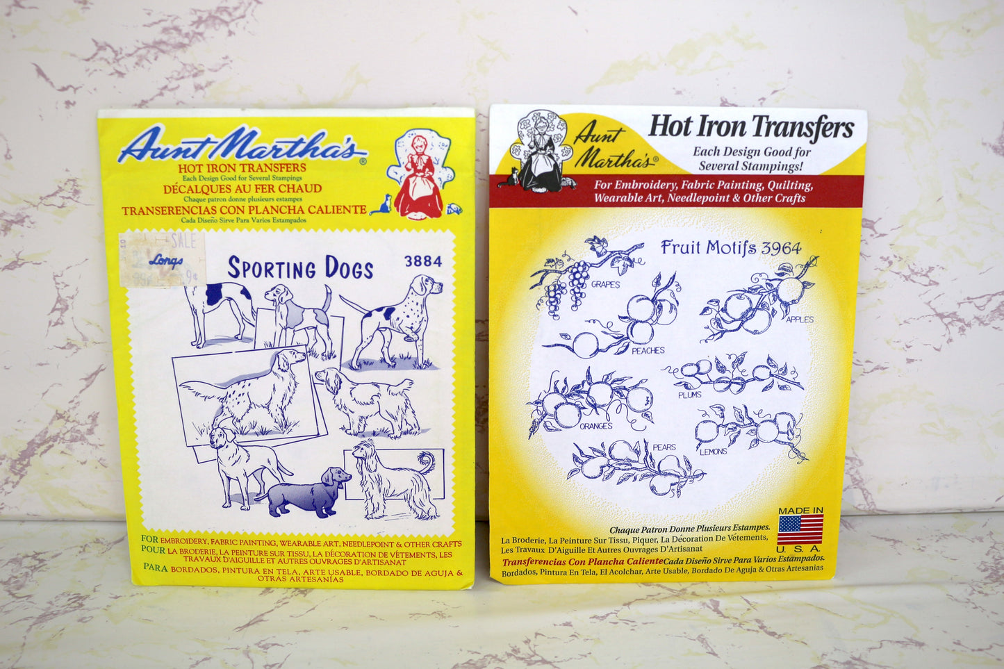 Aunt Marthas Hot Iron Transfers Fruit Motifs 3964 OR Sporting Dogs 3884 Vintage & Unique Embroidery Patterns – Sustainable Creativity