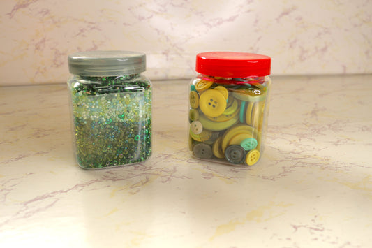 Creative Duo: Buttons & Beads in Vibrant Jars Green