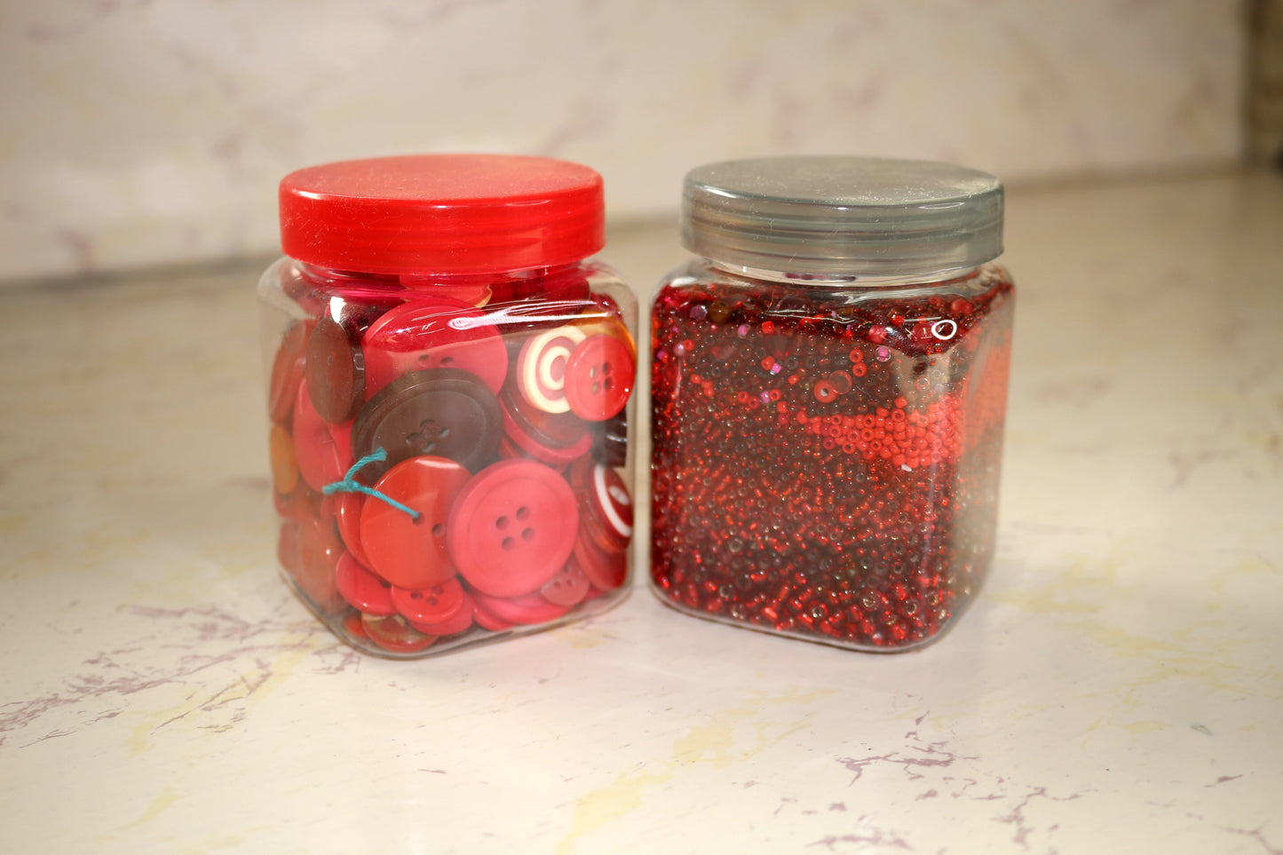 Creative Duo: Buttons & Beads in Vibrant Jars Red