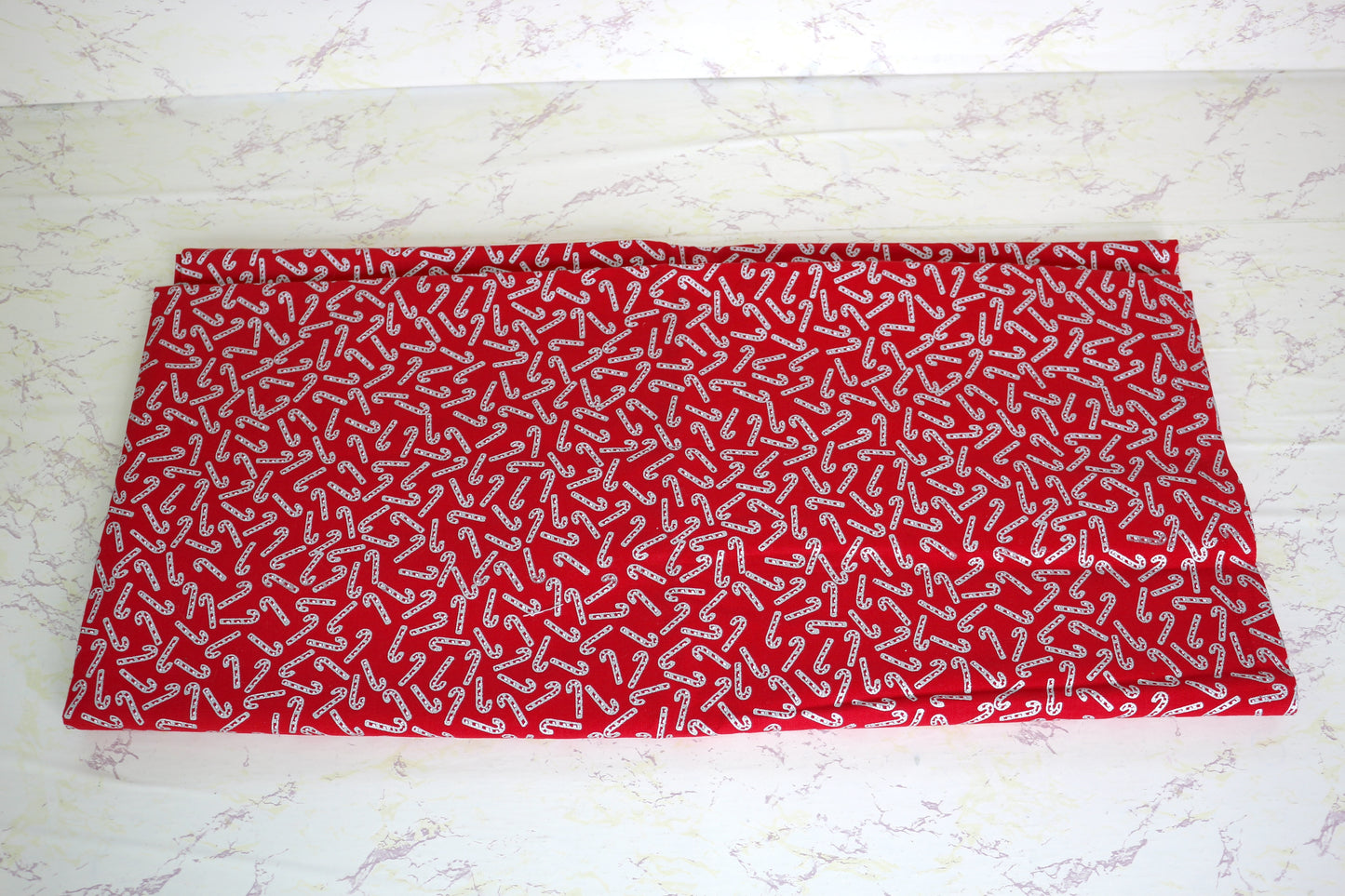 2.25 yards by 44" Silver Candy Canes on Red Cotton Fabric