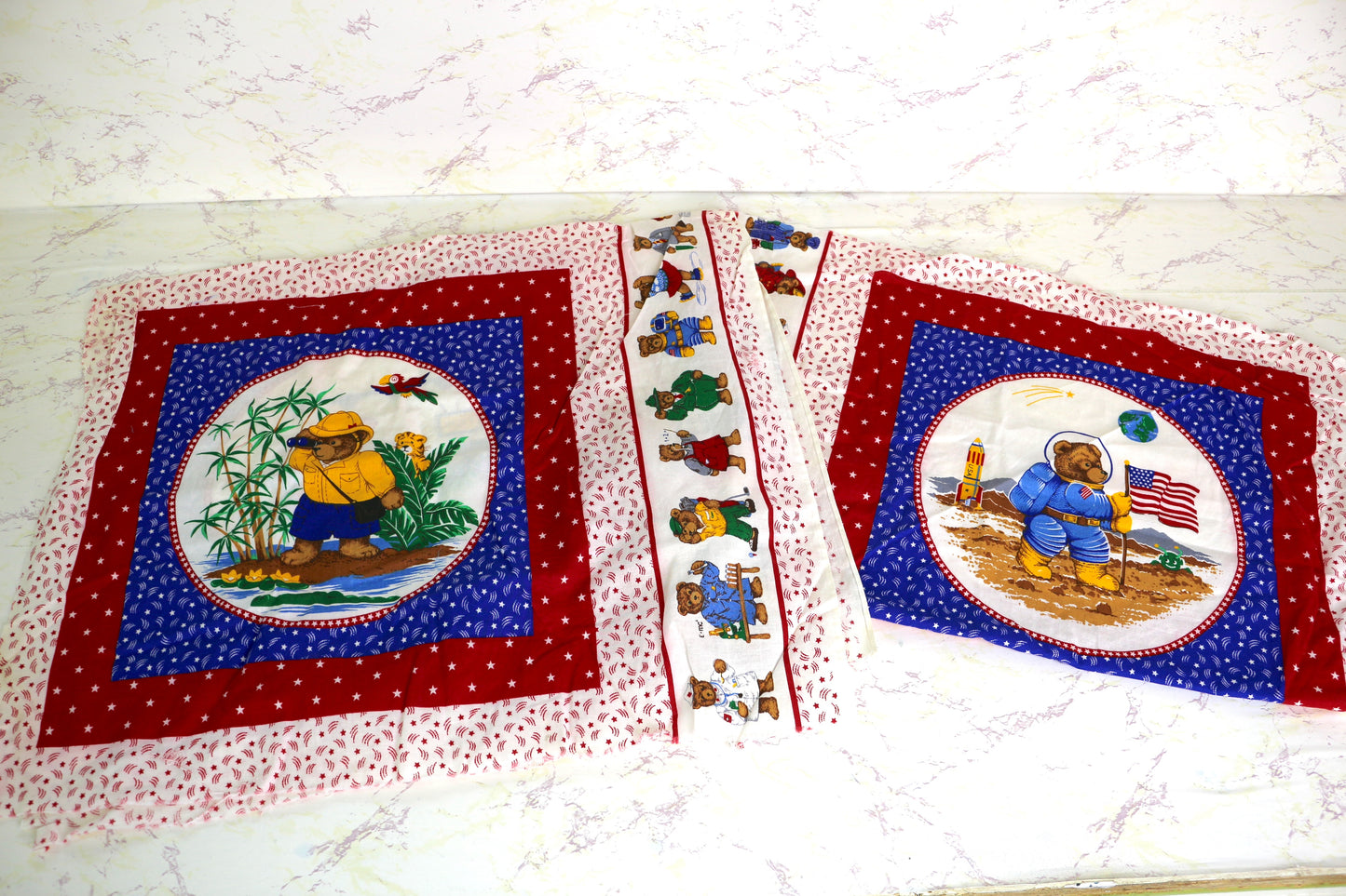 Vintage Bear Sewing Panels Cotton Fabric