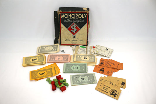 Vintage Monopoly Box with Money & Game Pieces – Classic Charm