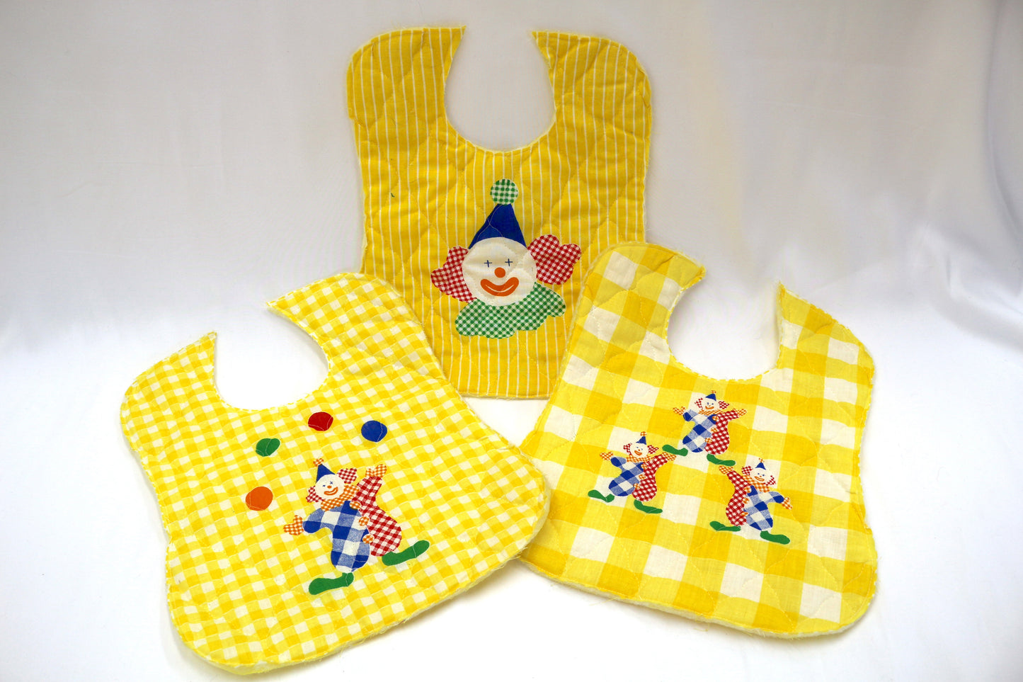 Vintage Yellow Gingham Clown Bibs – Set of 3 (Needs Bias Tape)