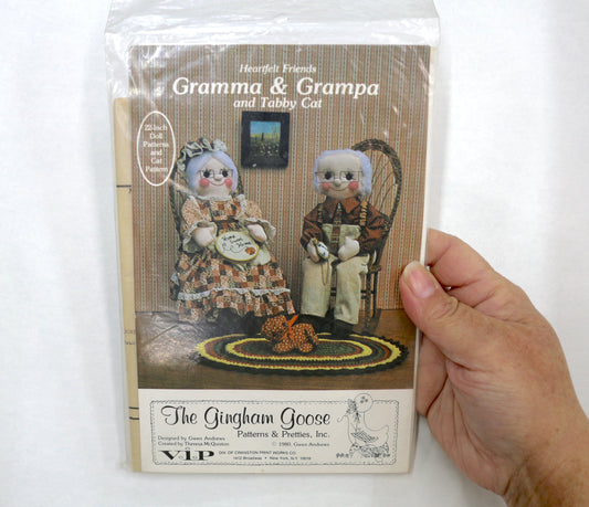 The Gingham Goose Gramma & Grampa and tabby Cat 22" Doll Sewing Pattern