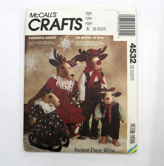 McCalls Crafts 4532 Reindeer Stuffed Dolls and Clothes Sewing Pattern