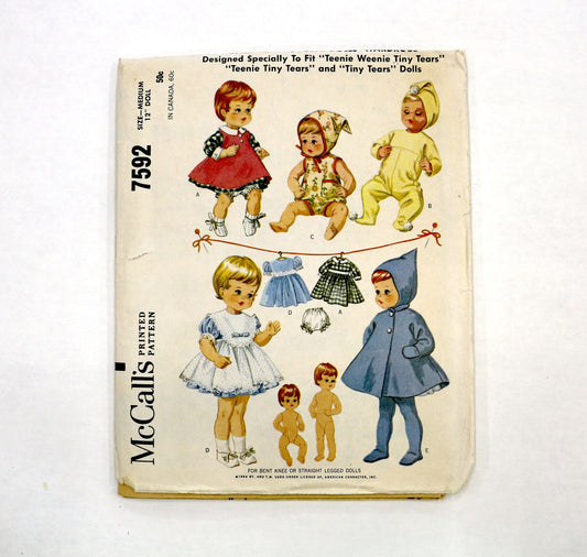 McCalls 7592 Baby & Toddler Doll Wardrobe 9" - 17" Sewing Pattern