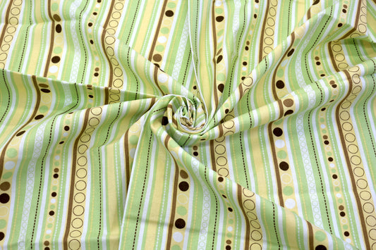 Striped Cotton Fabric – Green, Beige & Brown – 44" x 1 Yard